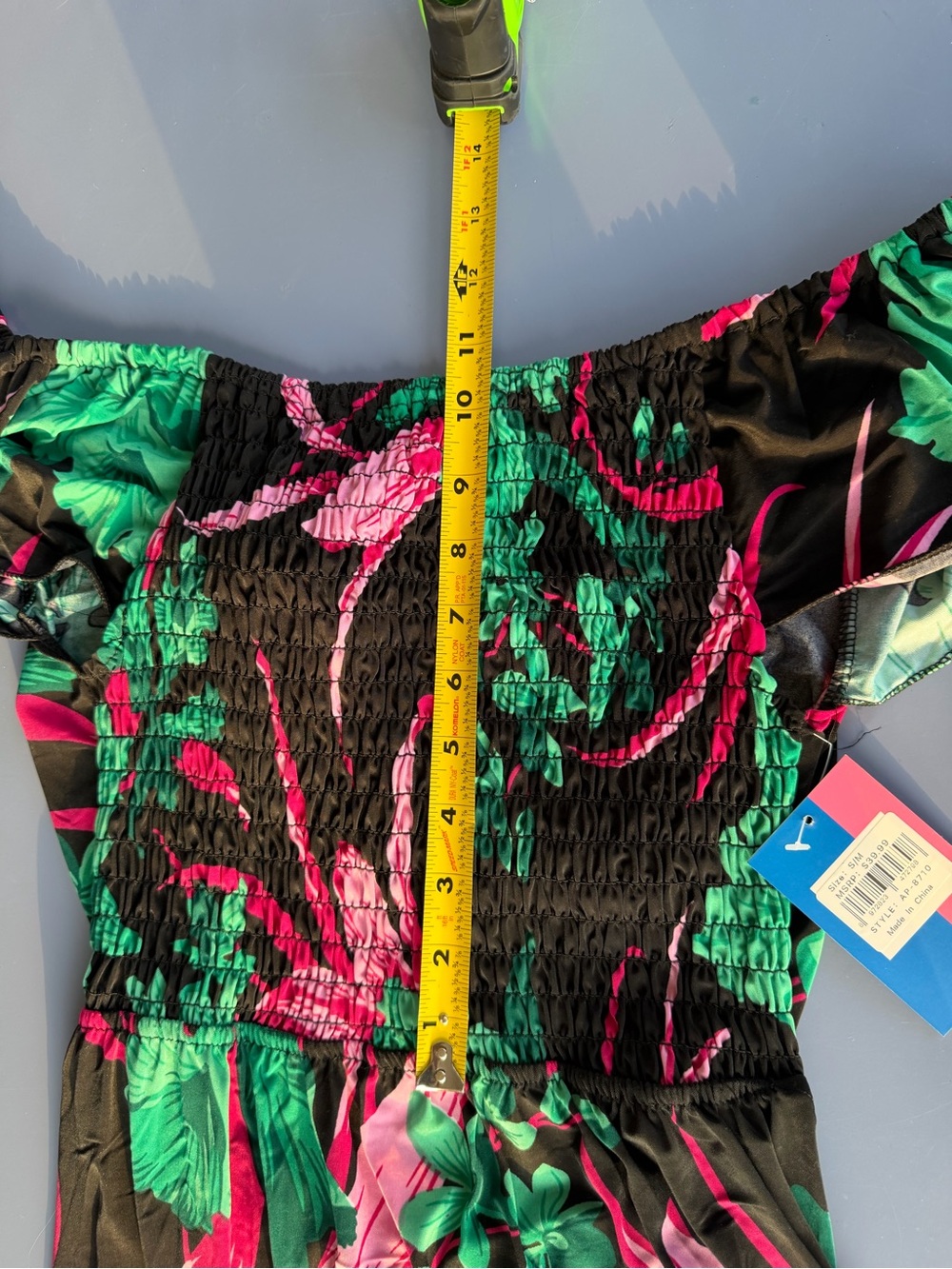 Tropical Floral Off-Shoulder with Front Tie Maxi Dress - Green & Pink - Picture 10 of 13
